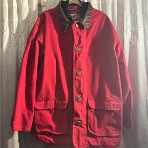 Marlboro Country Store 1990s Red Barn Coat Leather Collar & Fleece Plaid